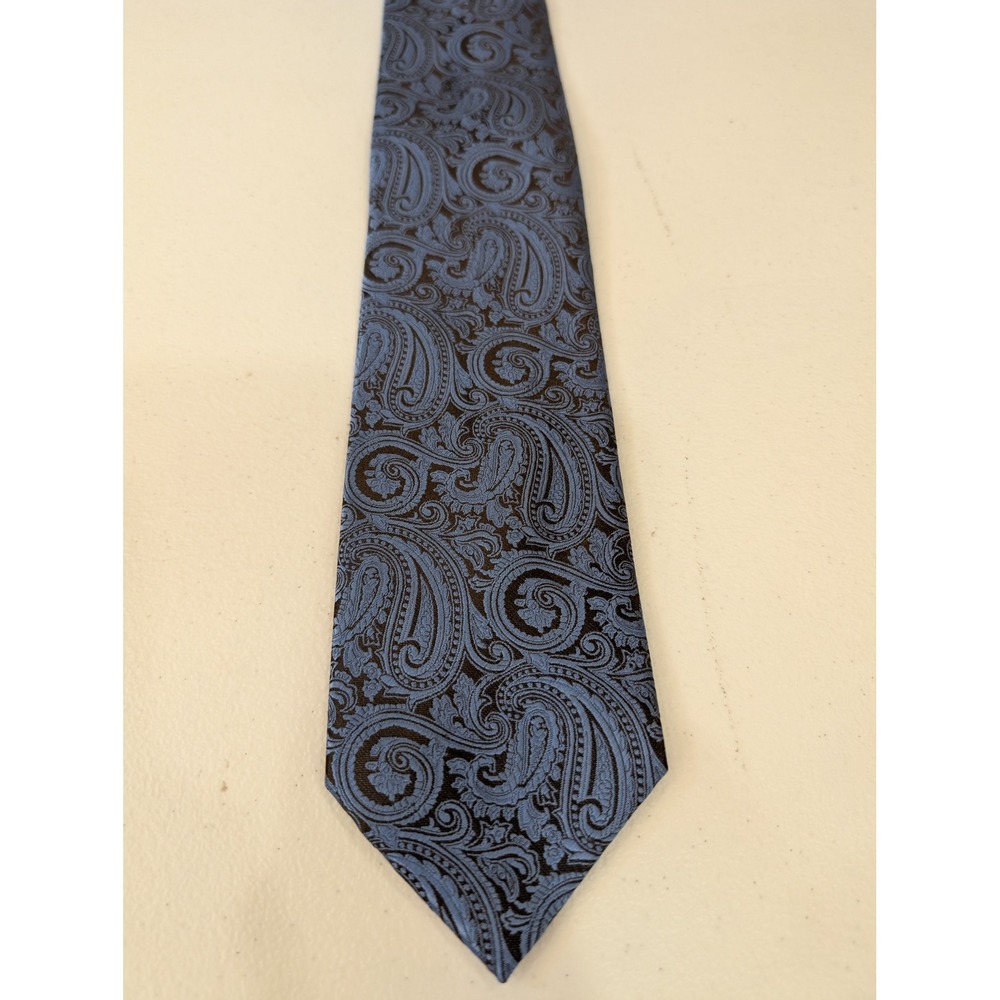 Laurent Bennet Milano Mens Paisley‎ Tie - Blue Brown Microfiber Necktie 56" Long